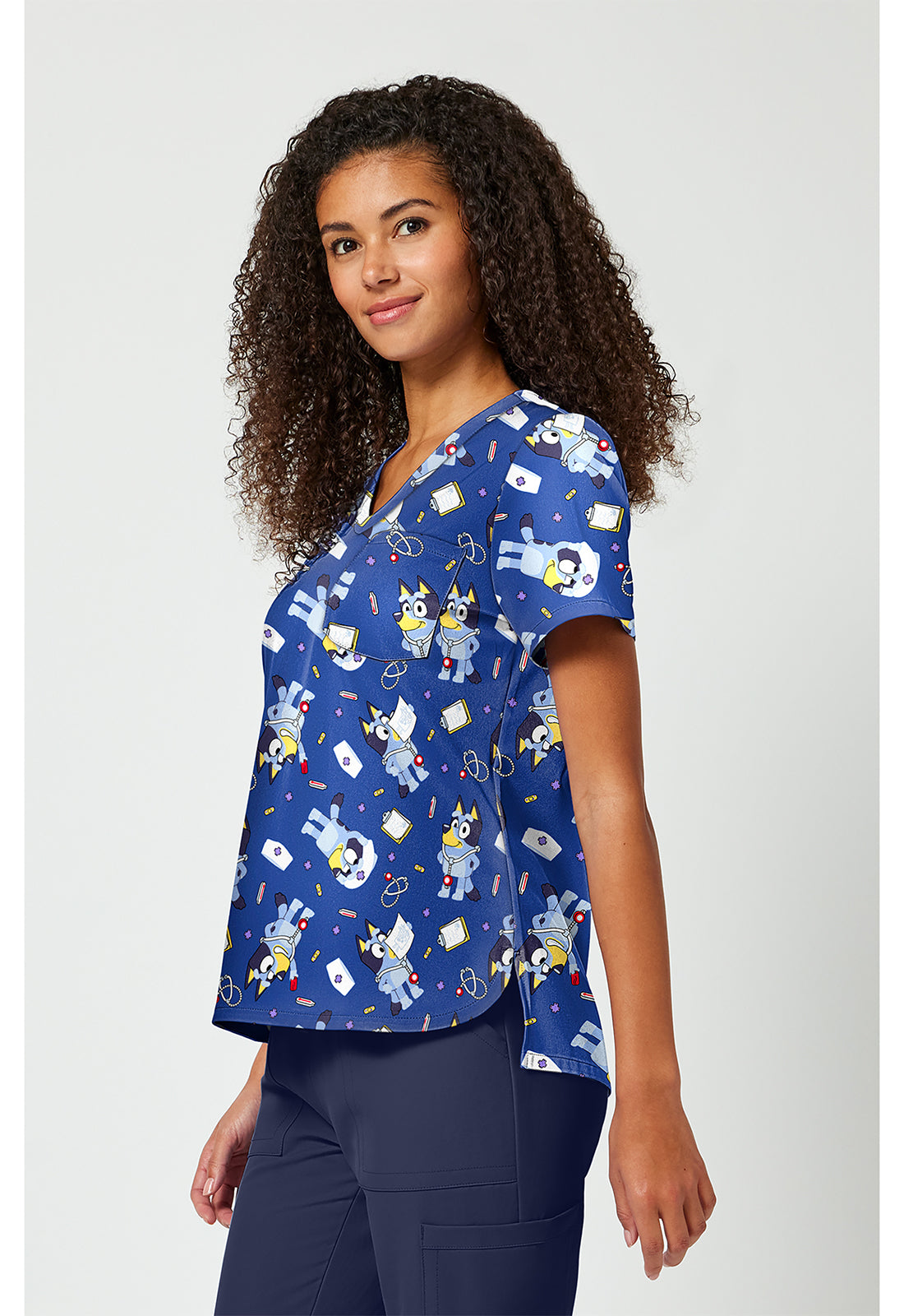 Tooniforms TF797 Women's Print V-Neck Scrub Top Nurse Bluey