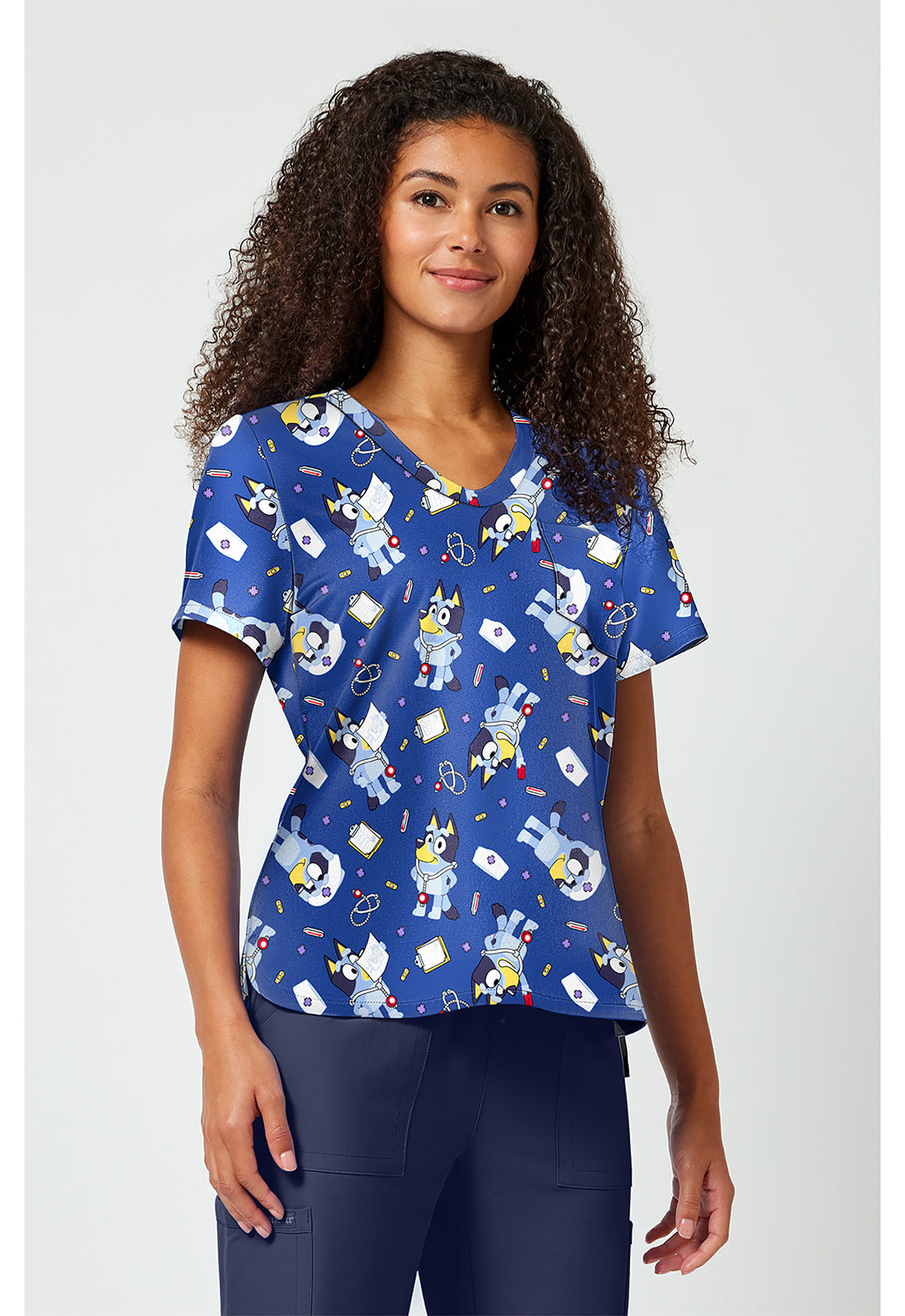 Tooniforms TF797 Women's Print V-Neck Scrub Top Nurse Bluey