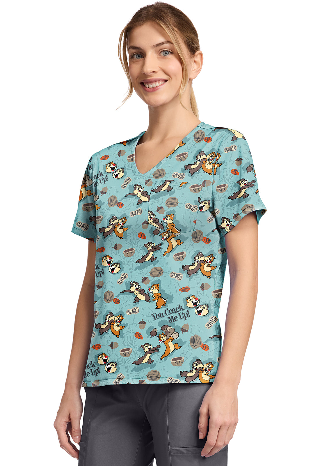 Tooniforms TF797 Print V-Neck Top Crack Me Up