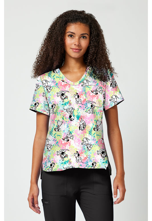 Tooniforms TF797 Women's Print V-Neck Scrub Top Puppy Pile