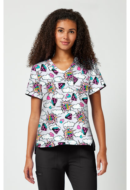 Tooniforms TF797 Women's Print V-Neck Scrub Top Head Skyward