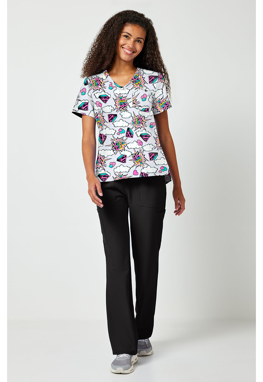 Tooniforms TF797 Women's Print V-Neck Scrub Top Head Skyward