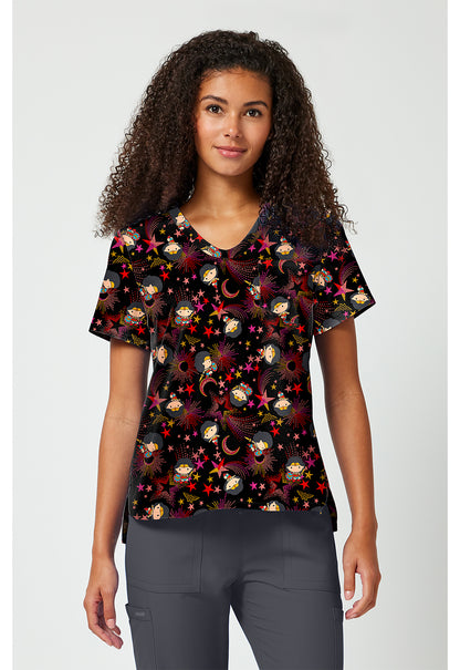 Tooniforms TF797 Women's Print V-Neck Scrub Top Super Celestial