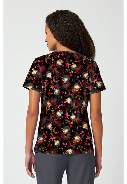 Tooniforms TF797 Women's Print V-Neck Scrub Top Super Celestial