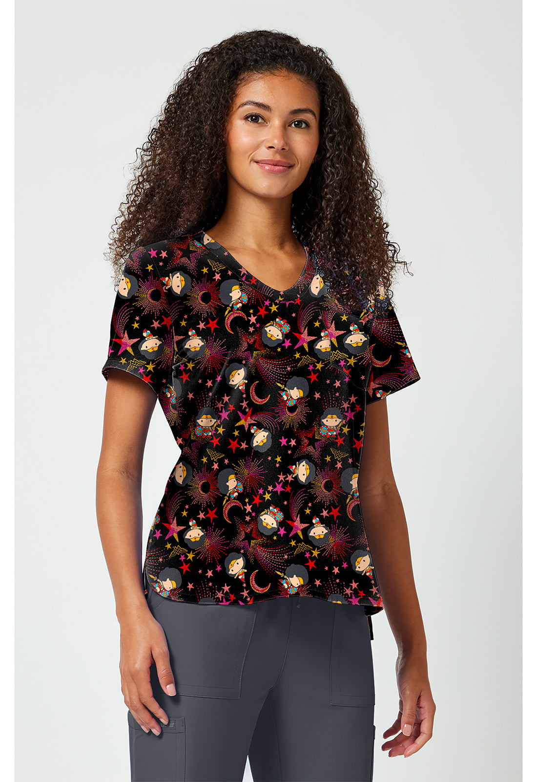 Tooniforms TF797 Women's Print V-Neck Scrub Top Super Celestial
