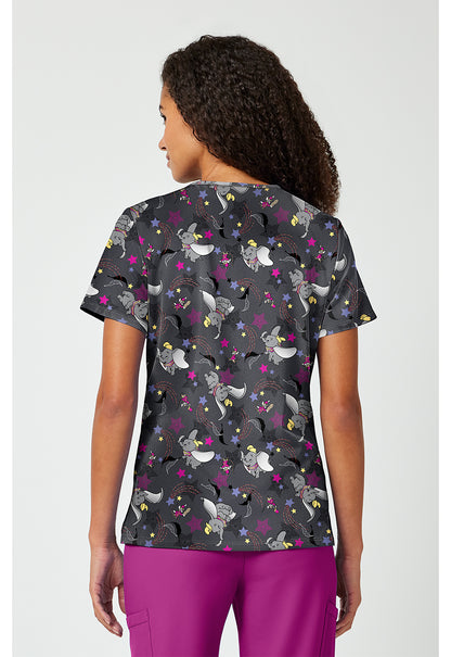 Tooniforms TF797 Women's Print V-Neck Scrub Top Dumbo Star