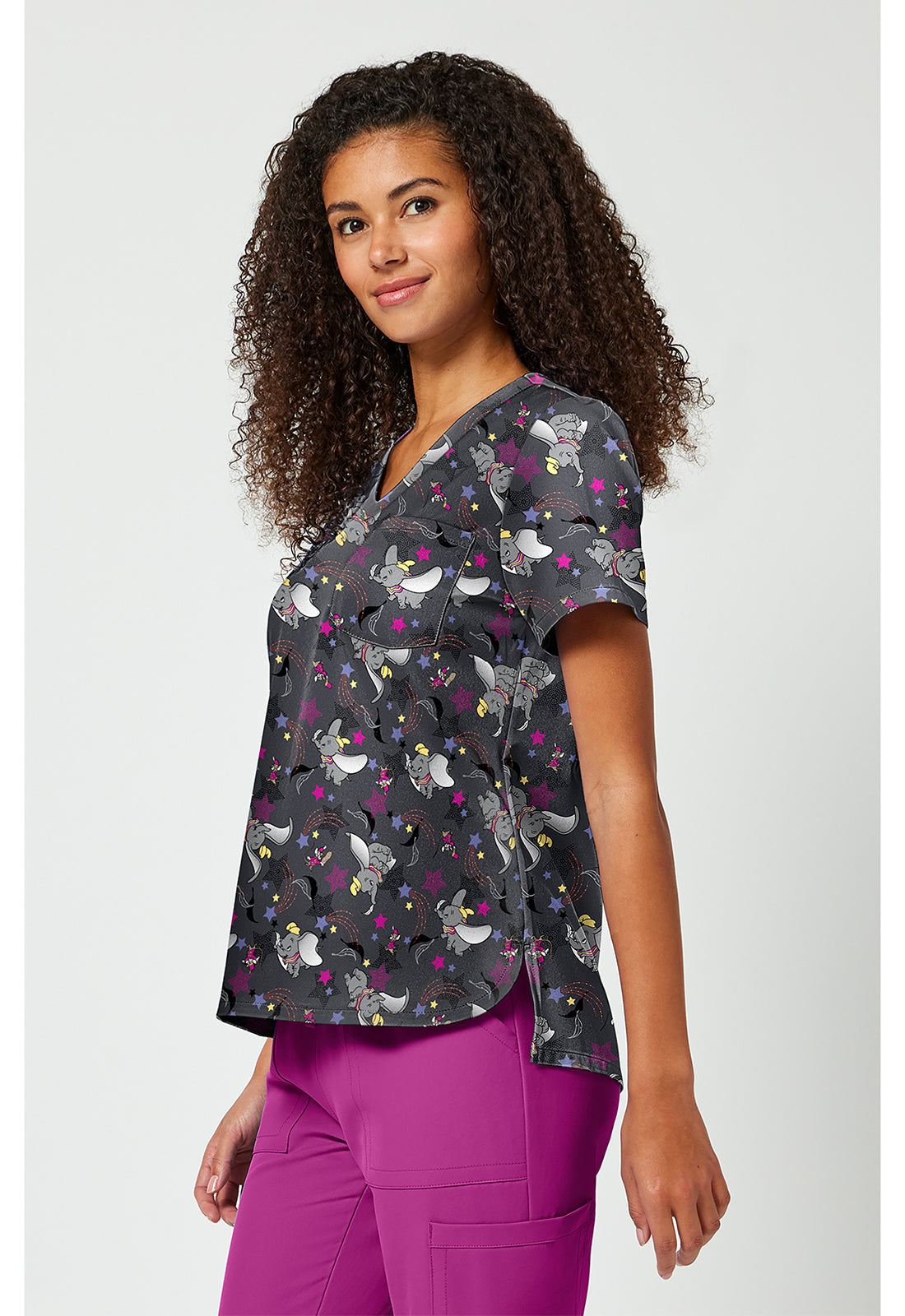 Tooniforms TF797 Women's Print V-Neck Scrub Top Dumbo Star