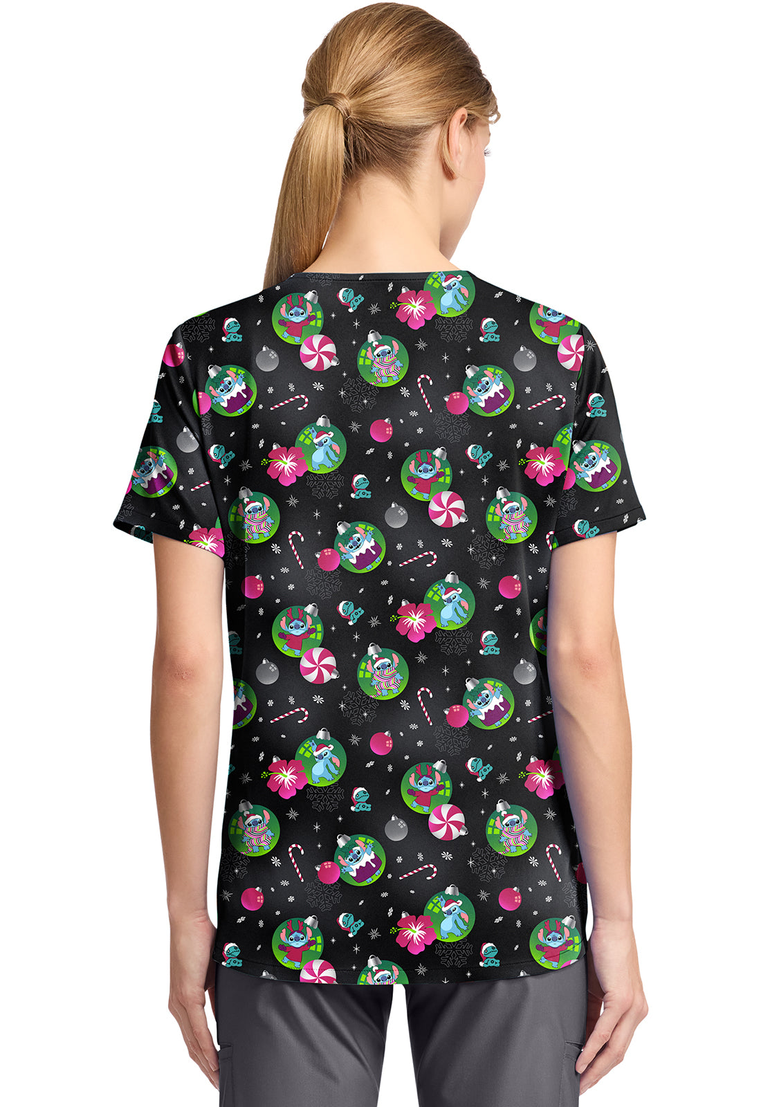Tooniforms TF797 Print V-Neck Top Baubles And Bulbs