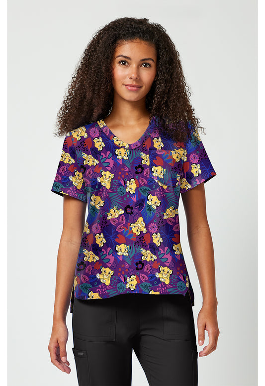 Tooniforms TF797 Women's Print V-Neck Scrub Top Simba-Sational