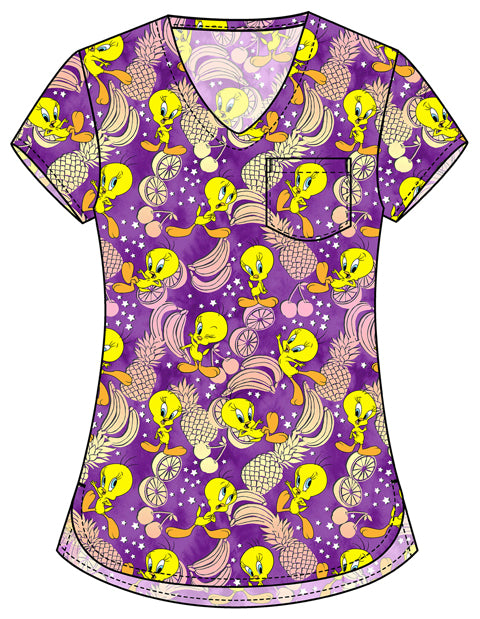 Tooniforms TF797 Print V-Neck Top Tropical Tweety