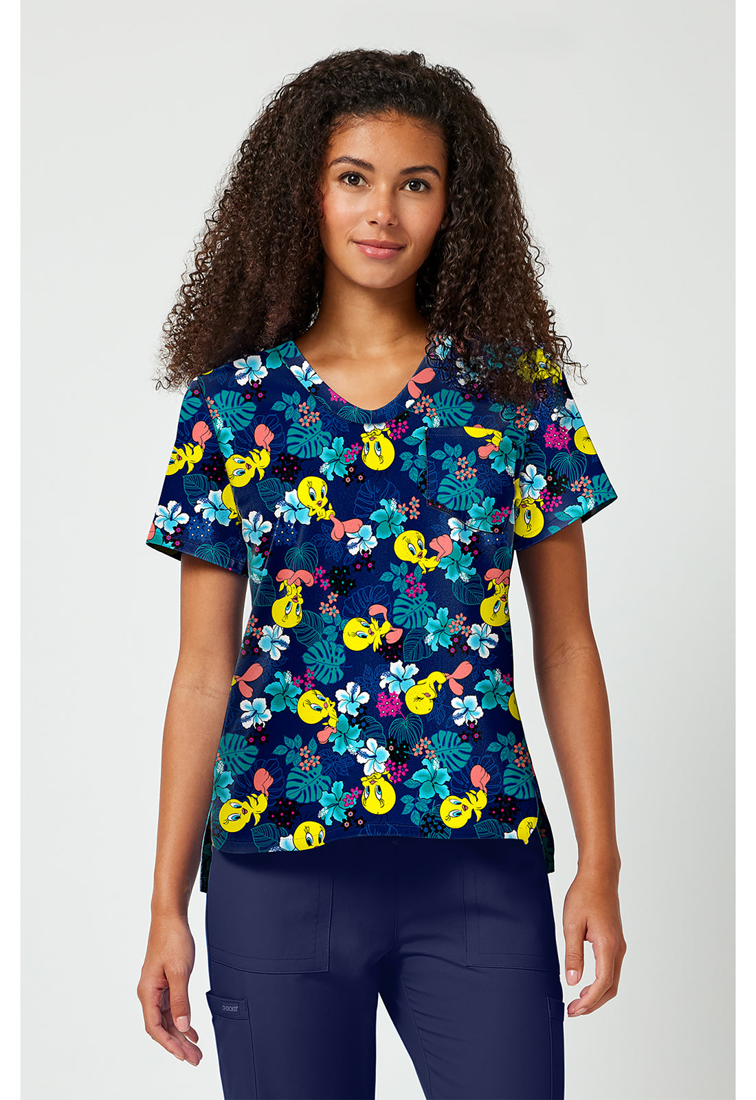 Tooniforms TF797 Women's Print V-Neck Scrub Top Tropic Of Tweety