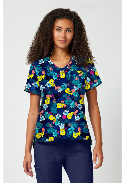Tooniforms TF797 Women's Print V-Neck Scrub Top Tropic Of Tweety