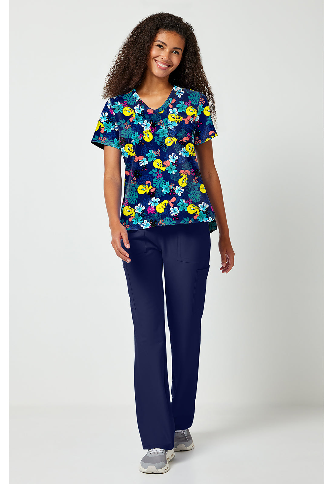 Tooniforms TF797 Women's Print V-Neck Scrub Top Tropic Of Tweety