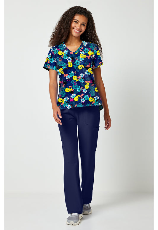 Tooniforms TF797 Women's Print V-Neck Scrub Top Tropic Of Tweety