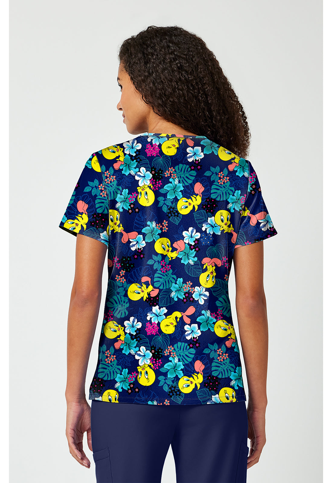 Tooniforms TF797 Women's Print V-Neck Scrub Top Tropic Of Tweety