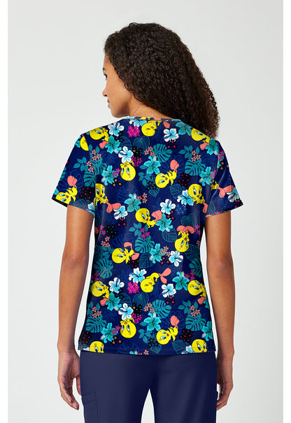 Tooniforms TF797 Women's Print V-Neck Scrub Top Tropic Of Tweety