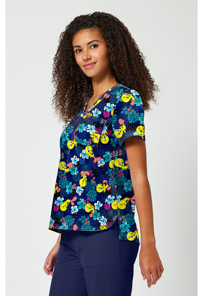 Tooniforms TF797 Women's Print V-Neck Scrub Top Tropic Of Tweety
