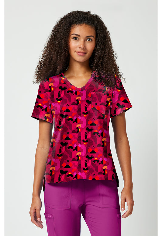 Tooniforms TF797 Women's Print V-Neck Scrub Top Ears A Geo