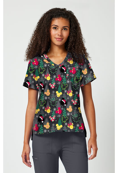 Tooniforms TF797 Women's Print V-Neck Scrub Top Mickey Jingle
