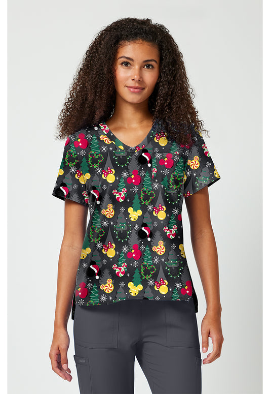 Tooniforms TF797 Women's Print V-Neck Scrub Top Mickey Jingle