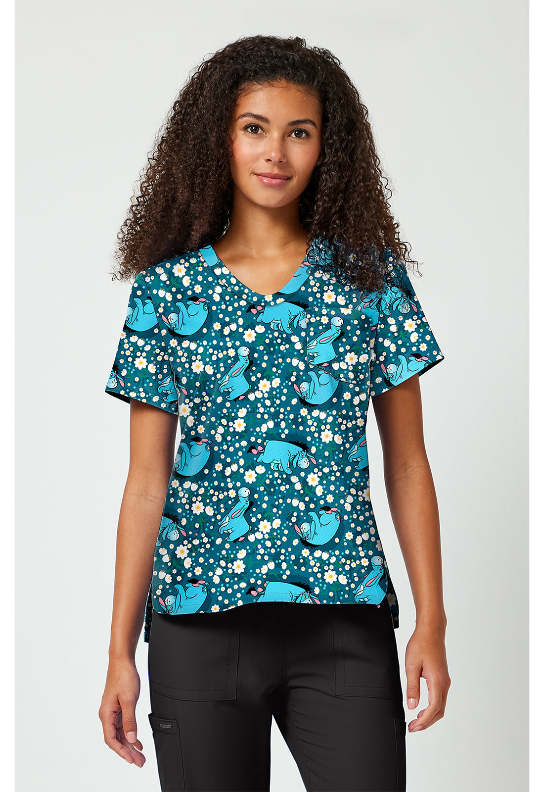 Tooniforms TF797 Women's Print V-Neck Scrub Top Eeyore Fields