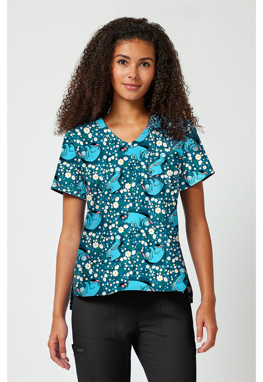 Tooniforms TF797 Women's Print V-Neck Scrub Top Eeyore Fields