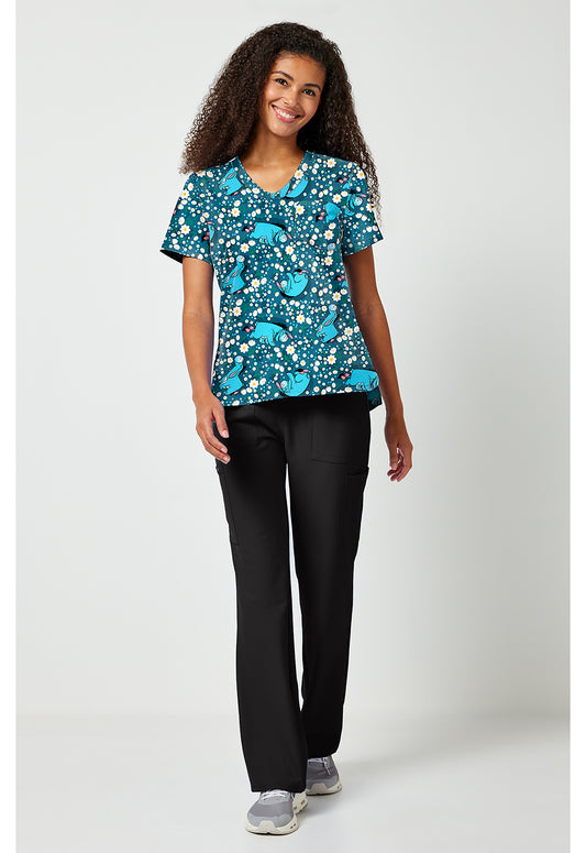 Tooniforms TF797 Women's Print V-Neck Scrub Top Eeyore Fields