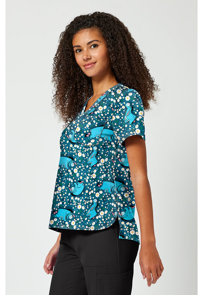 Tooniforms TF797 Women's Print V-Neck Scrub Top Eeyore Fields
