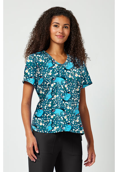Tooniforms TF797 Women's Print V-Neck Scrub Top Eeyore Fields