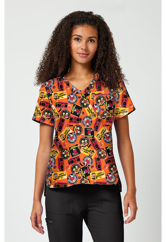 Tooniforms TF797 Women's Print V-Neck Scrub Top Pumpkin Patches