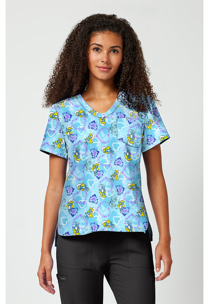 Tooniforms TF797 Women's Print V-Neck Scrub Top Smurfette Vibes