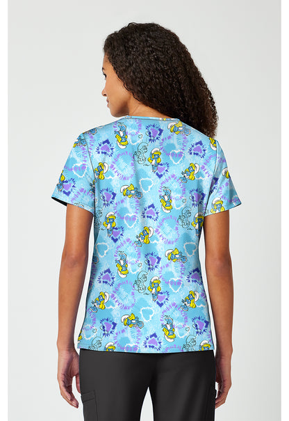 Tooniforms TF797 Women's Print V-Neck Scrub Top Smurfette Vibes