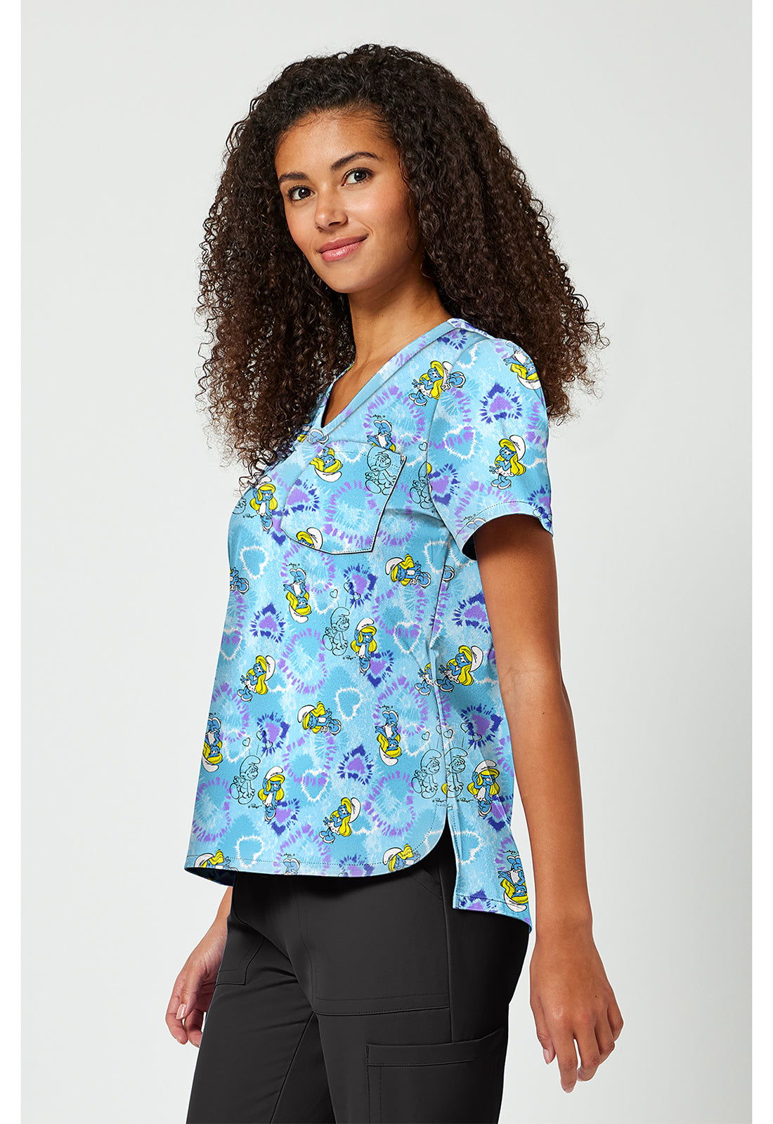 Tooniforms TF797 Women's Print V-Neck Scrub Top Smurfette Vibes