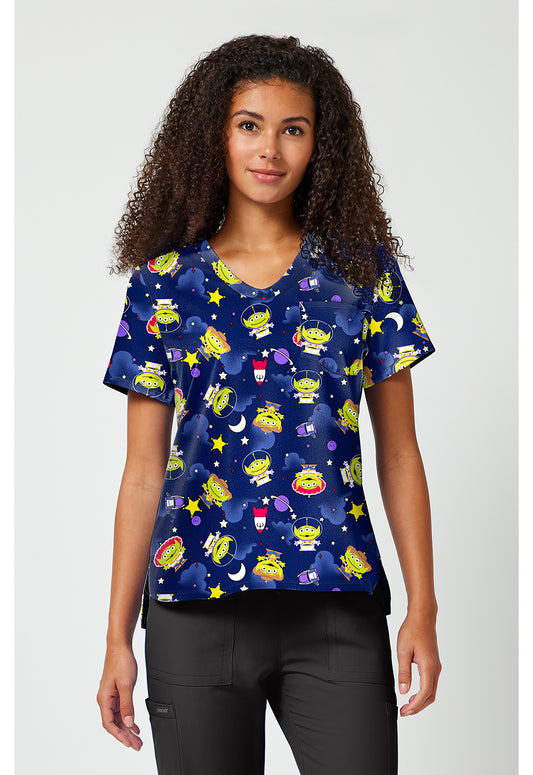 Tooniforms TF797 Women's Print V-Neck Scrub Top Alien In Disguise