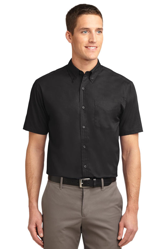 Port Authority Tall Short Sleeve Easy Care Shirt. TLS508 Black/ Light Stone Tall