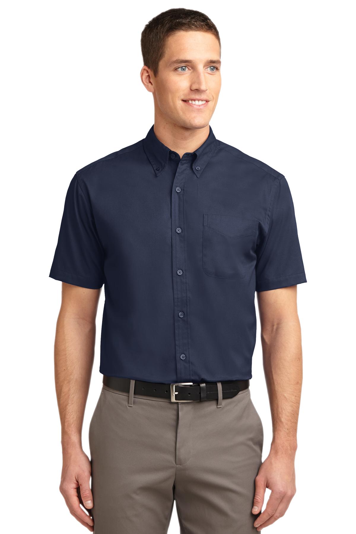 Port Authority Tall Short Sleeve Easy Care Shirt. TLS508 Navy/ Light Stone Tall