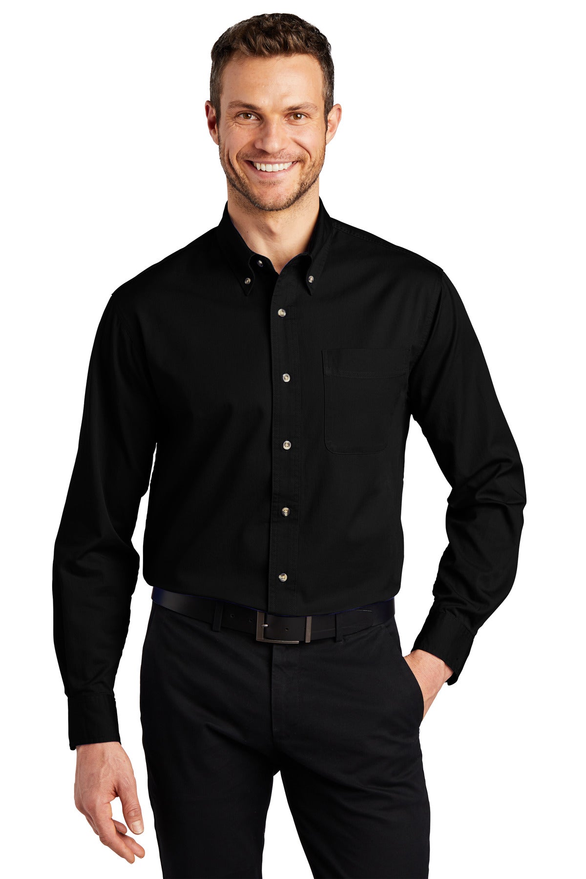 Port Authority Tall Long Sleeve Twill Shirt.  TLS600T Black Tall