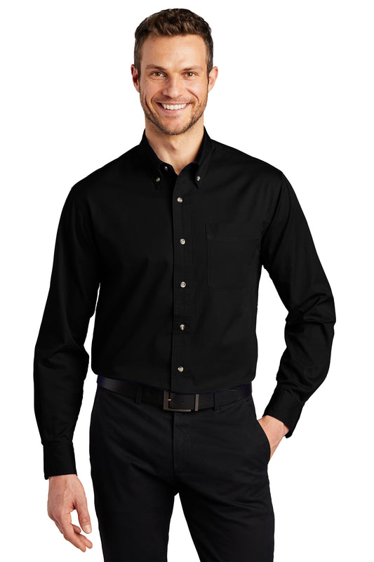 Port Authority Tall Long Sleeve Twill Shirt.  TLS600T Black Tall
