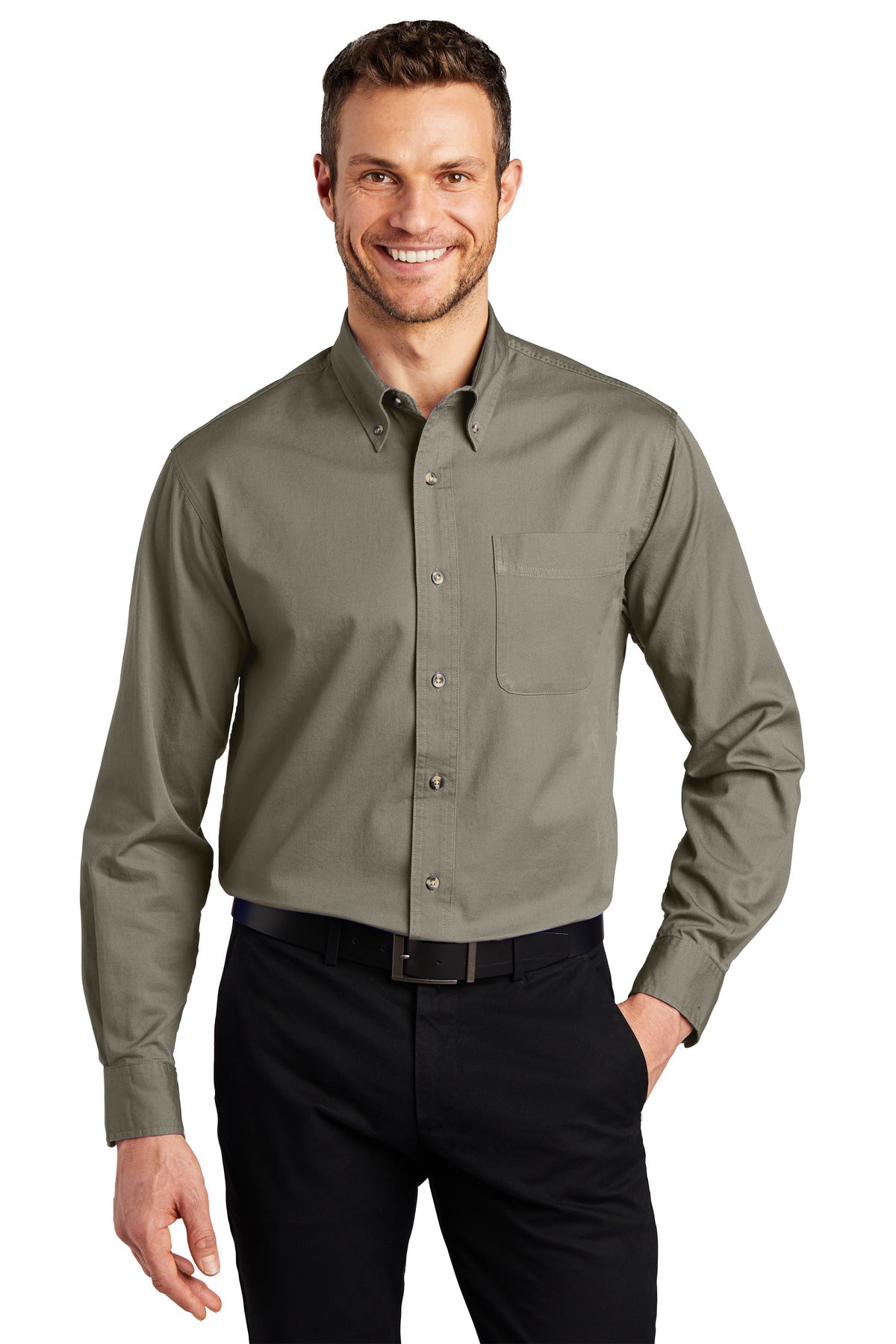 Port Authority Tall Long Sleeve Twill Shirt.  TLS600T Khaki Tall
