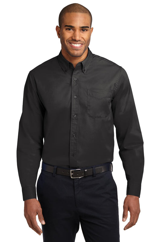 Port Authority Tall Long Sleeve Easy Care Shirt.  TLS608 Black/ Light Stone Tall