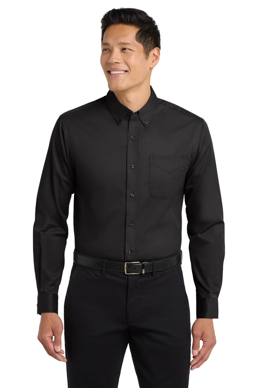 Port Authority Tall Long Sleeve Easy Care Shirt TLS608 Black/ Light Stone
