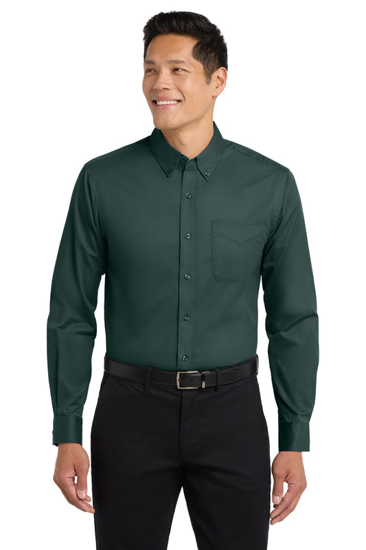 Port Authority Tall Long Sleeve Easy Care Shirt TLS608 Dark Green/ Navy