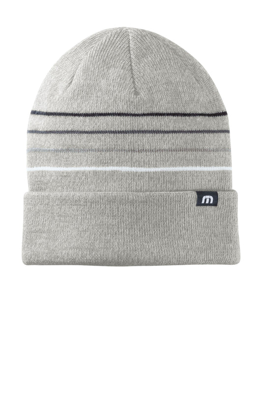 TravisMathew Striped Cuffed Beanie TM1MY393 Light Grey Heather