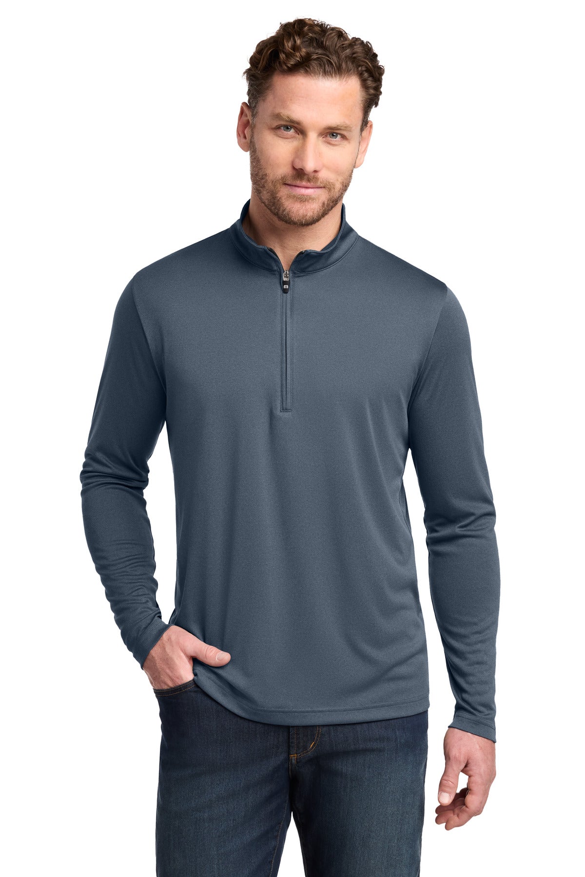 TravisMathew Coto Performance 1/4-Zip TM1MY397 Vintage Indigo/ Black