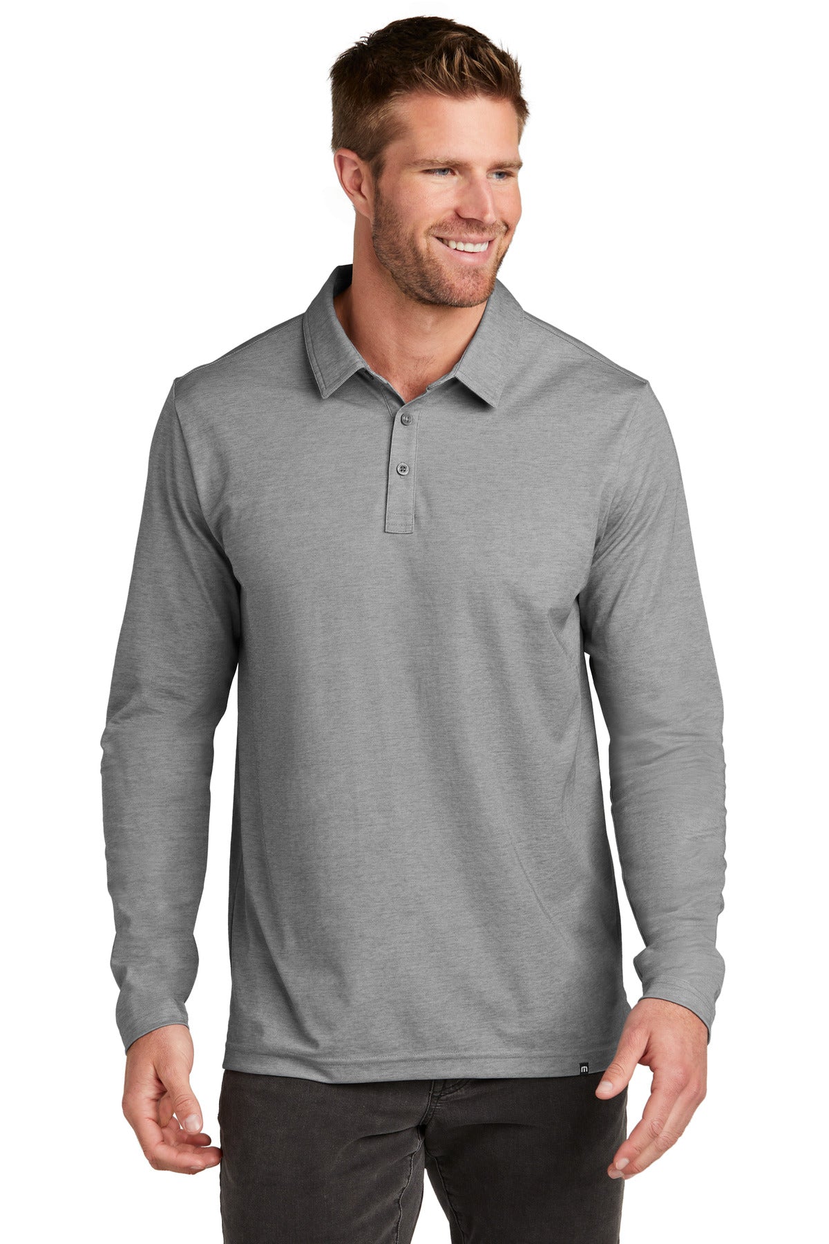 TravisMathew Oceanside Heather Long Sleeve Polo TM1MZ343 Quiet Shade Grey Heather