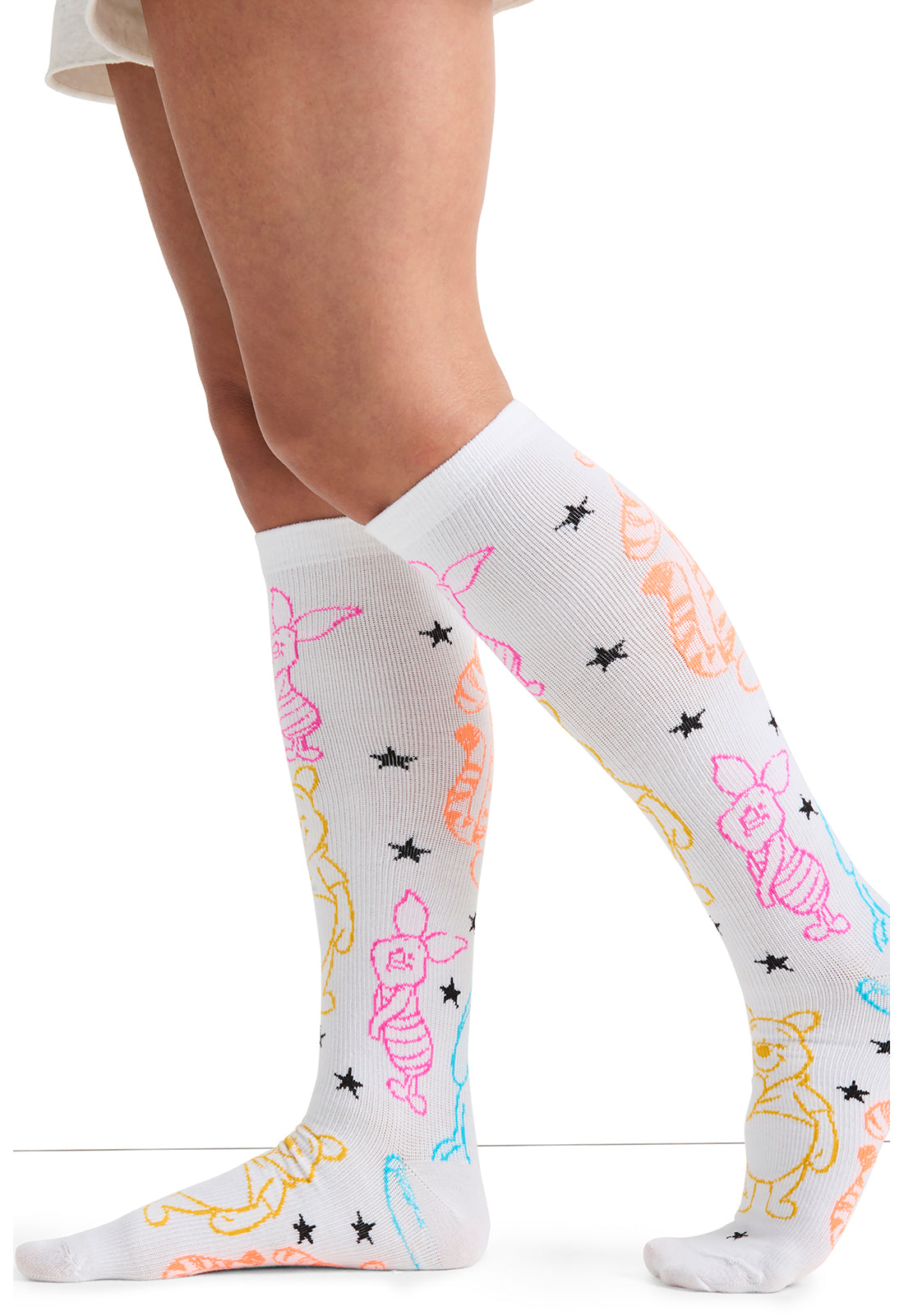 Legwear Women's 10-15mmHg Compression Socks Hundred Acre Friends Model Image Right Side | Tooniforms