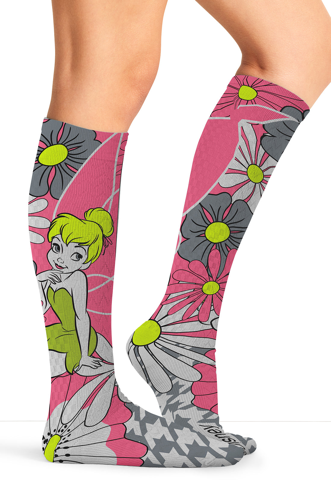 TPRINTSUPPOR Cherokee Legwear Women's 10-15mmHg Compression Socks (Flower Tinker Bell)