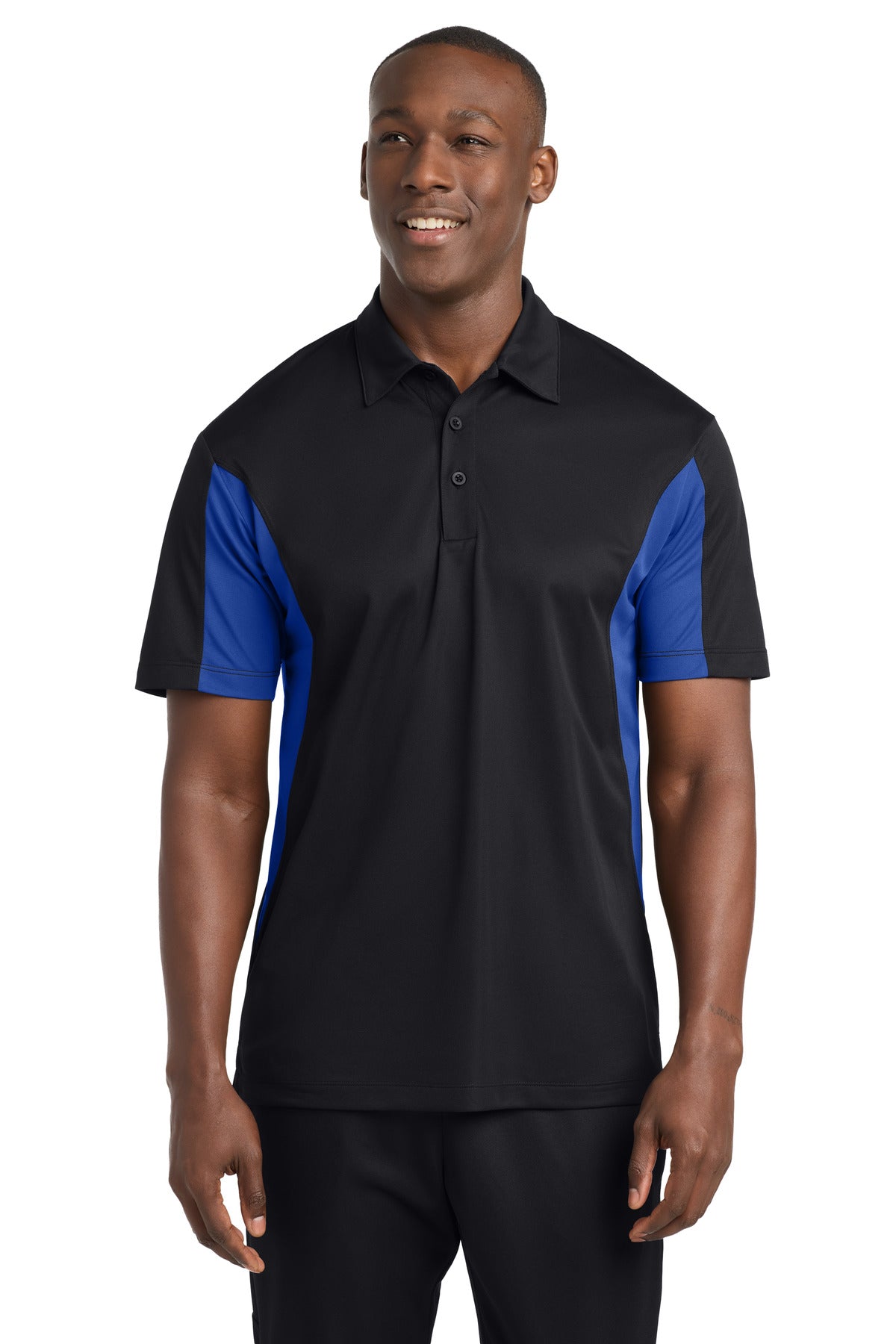 Sport-Tek Tall Side Blocked Micropique Sport-Wick Polo TST655 Black/ True Royal