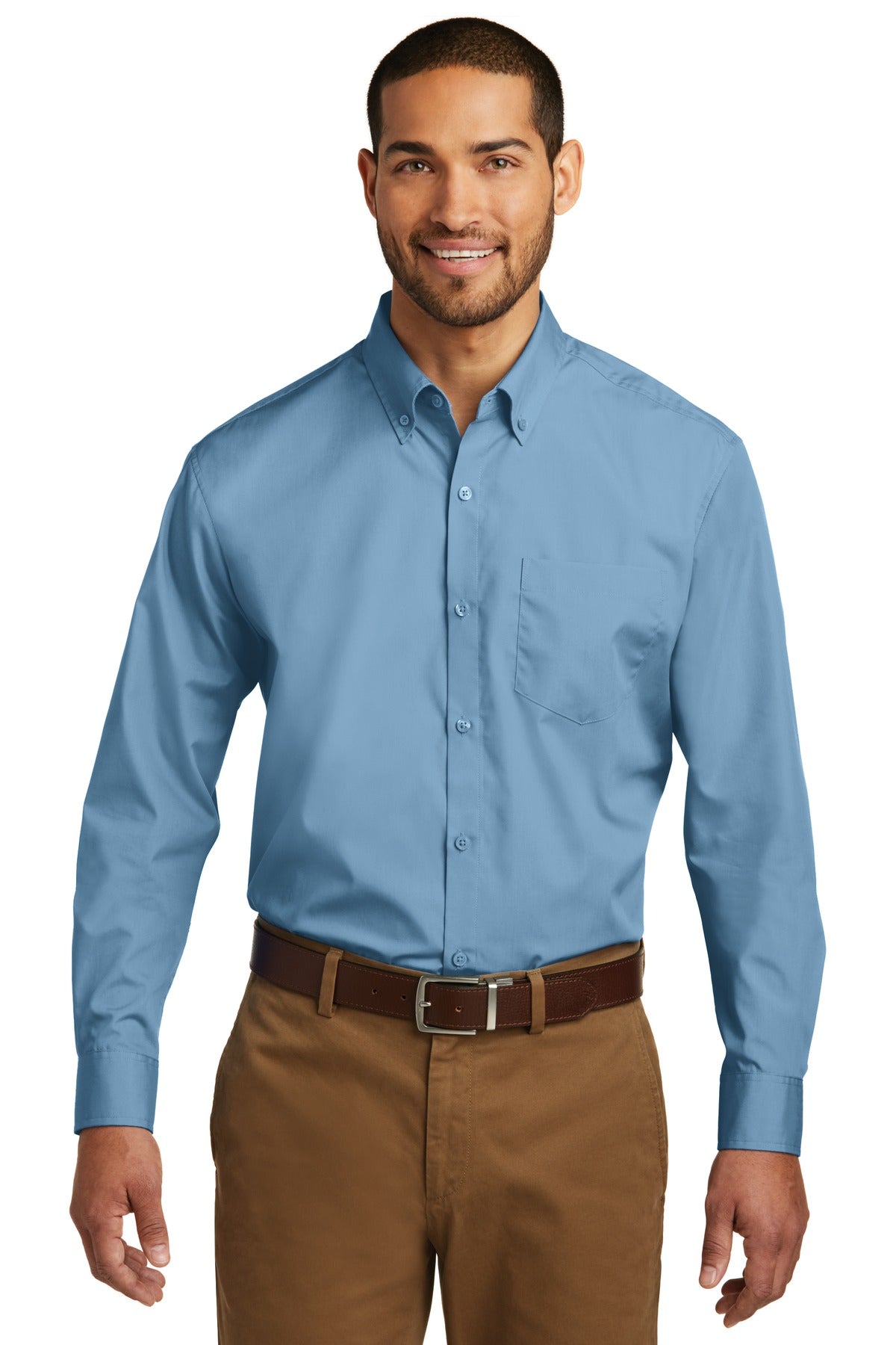 Port Authority Long Sleeve Carefree Poplin Shirt. W100 Carolina Blue