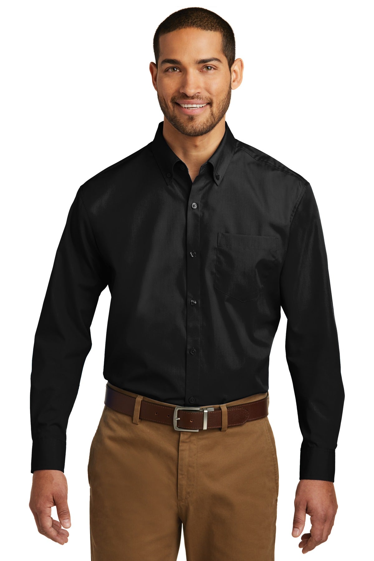 Port Authority Long Sleeve Carefree Poplin Shirt. W100 Deep Black